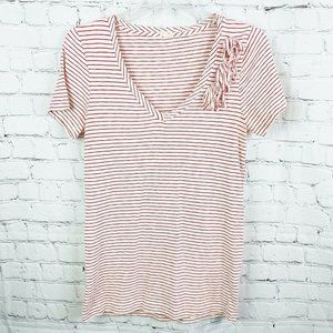 J Crew Short Sleeve Red White Striped Shirt Sz M